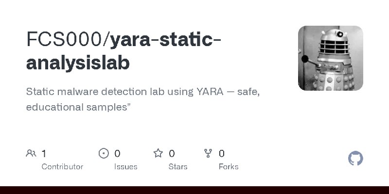 GitHub - FCS000/yara-static-analysislab: Static malware detection lab using YARA — safe, educational samples