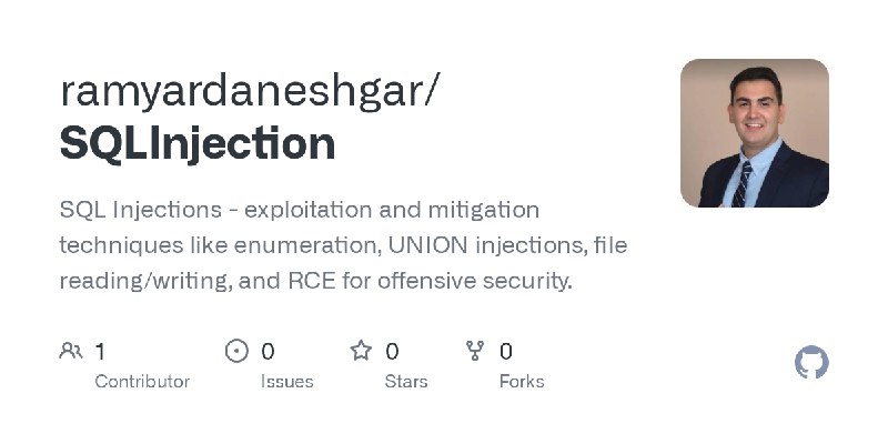 GitHub - ramyardaneshgar/SQLInjection: SQL Injections - exploitation and mitigation techniques like enumeration, UNION injections…