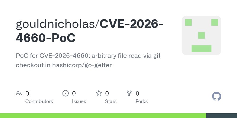 GitHub - gouldnicholas/CVE-2026-4660-PoC: PoC for CVE-2026-4660: arbitrary file read via git checkout in hashicorp/go-getter