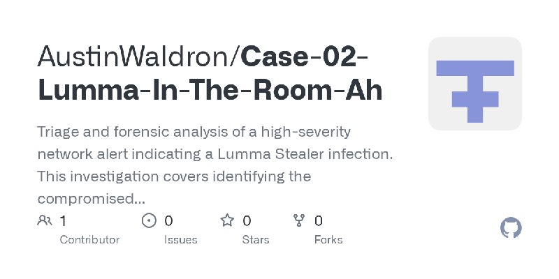 GitHub - AustinWaldron/Case-02-Lumma-In-The-Room-Ah: Triage and forensic analysis of a high-severity network alert indicating a…