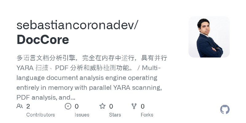 GitHub - sebastiancoronadev/DocCore: 多语言文档分析引擎，完全在内存中运行，具有并行 YARA 扫描、PDF 分析和威胁检测功能。 / Multi-language document analysis engine operating…