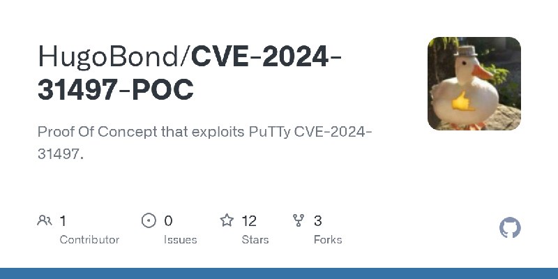 GitHub - HugoBond/CVE-2024-31497-POC: Proof Of Concept that exploits PuTTy CVE-2024-31497.