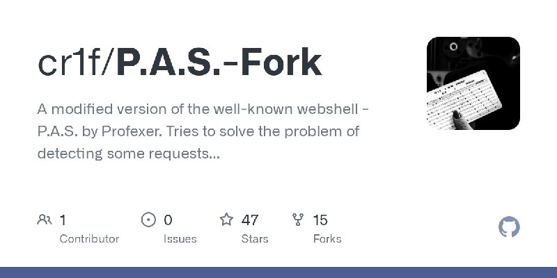 GitHub - cr1f/P.A.S.-Fork: A modified version of the well-known webshell - P.A.S. by Profexer. Tries to solve the problem of detecting…