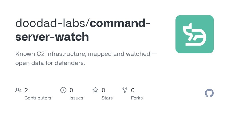GitHub - doodad-labs/command-server-watch: Known C2 infrastructure, mapped and watched — open data for defenders.