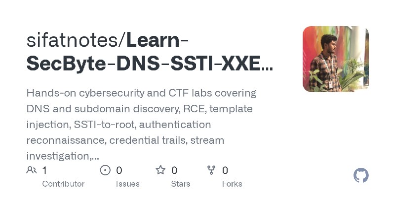 GitHub - sifatnotes/Learn-SecByte-DNS-SSTI-XXE-RCE-Web-Security-CTF-Labs: Hands-on cybersecurity and CTF labs covering DNS and…