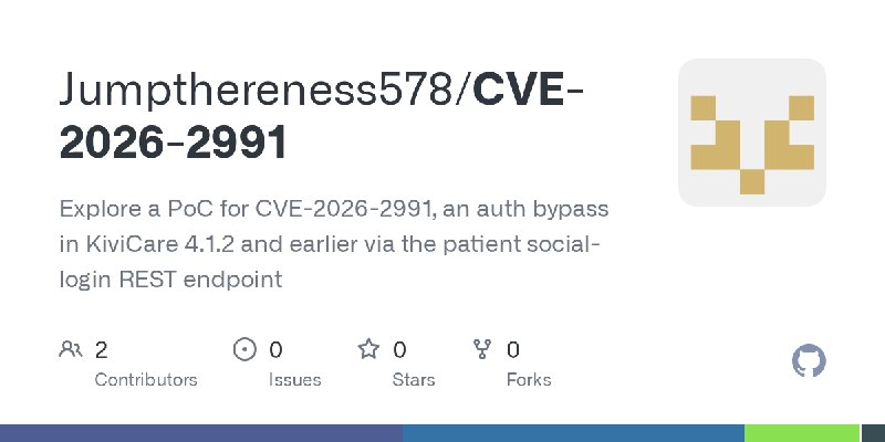 GitHub - Jumpthereness578/CVE-2026-2991: Explore a PoC for CVE-2026-2991, an auth bypass in KiviCare 4.1.2 and earlier via the…