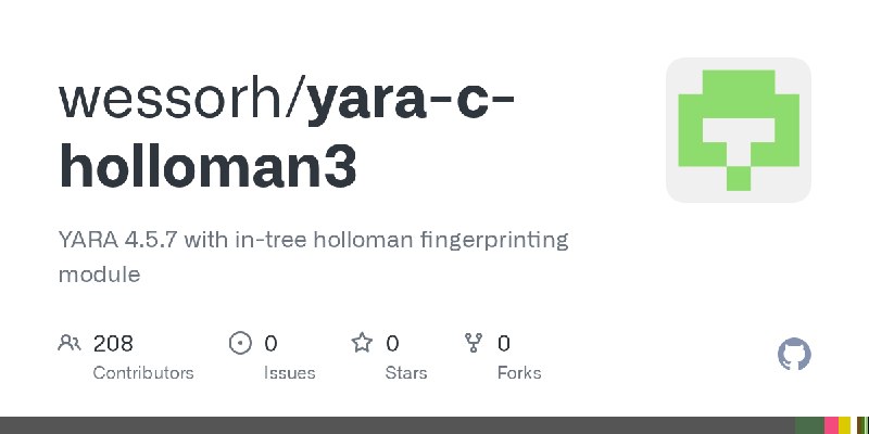 GitHub - wessorh/yara-c-holloman3: YARA 4.5.7 with in-tree holloman fingerprinting module