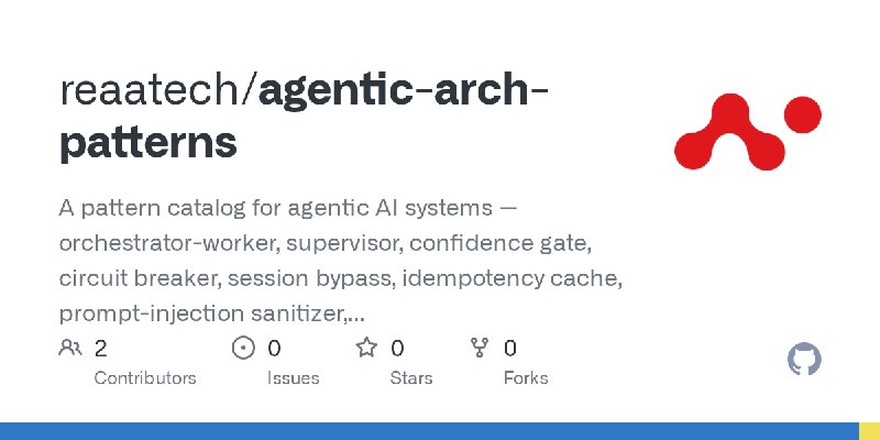 GitHub - reaatech/agentic-arch-patterns: A pattern catalog for agentic AI systems — orchestrator-worker, supervisor, confidence…