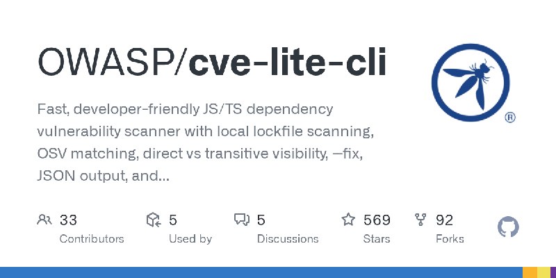 GitHub - OWASP/cve-lite-cli: Fast, developer-friendly JS/TS dependency vulnerability scanner with local lockfile scanning, OSV…
