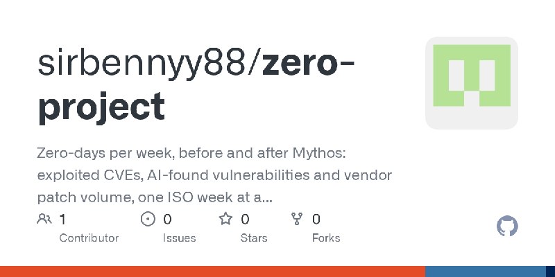 GitHub - sirbennyy88/zero-project: Zero-days per week, before and after Mythos: exploited CVEs, AI-found vulnerabilities and vendor…
