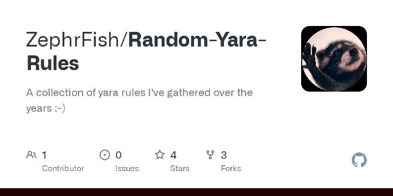 GitHub - ZephrFish/Random-Yara-Rules: A collection of yara rules I've gathered over the years :-)
