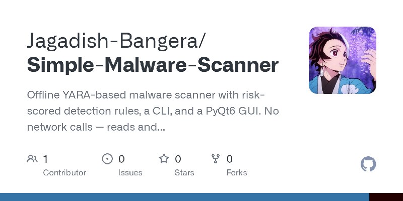 GitHub - Jagadish-Bangera/Simple-Malware-Scanner: Offline YARA-based malware scanner with risk-scored detection rules, a CLI, and…