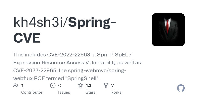 GitHub - kh4sh3i/Spring-CVE: This includes CVE-2022-22963, a Spring SpEL / Expression Resource Access Vulnerability, as well as…