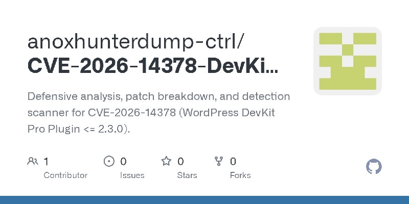 GitHub - anoxhunterdump-ctrl/CVE-2026-14378-DevKit-Pro-Auth-Bypass: Defensive analysis, patch breakdown, and detection scanner…