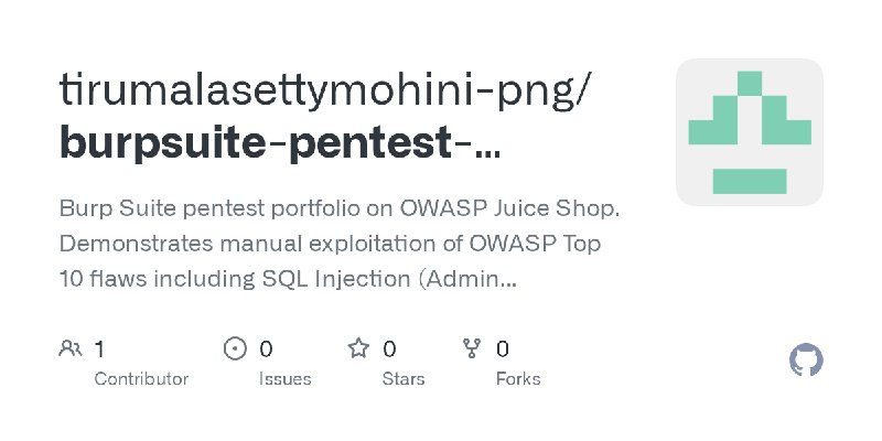GitHub - tirumalasettymohini-png/burpsuite-pentest-portfolio: Burp Suite pentest portfolio on OWASP Juice Shop. Demonstrates manual…