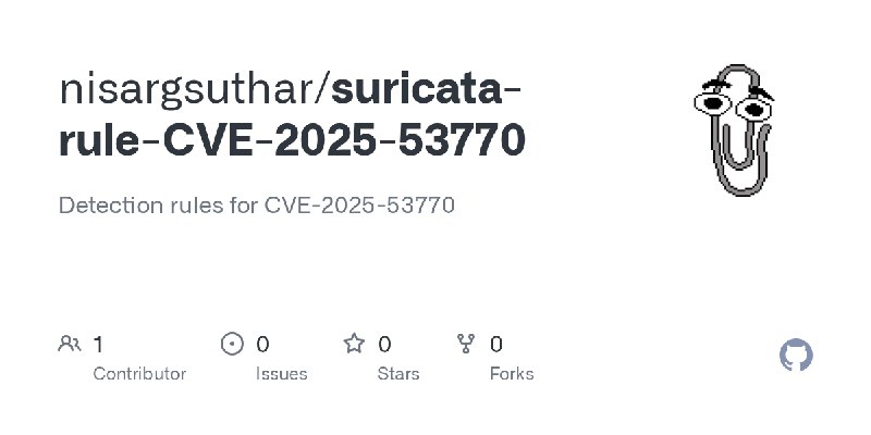 GitHub - nisargsuthar/suricata-rule-CVE-2025-53770: Detection rules for CVE-2025-53770