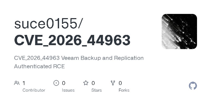 GitHub - suce0155/CVE_2026_44963: CVE_2026_44963 Veeam Backup and Replication Authenticated RCE