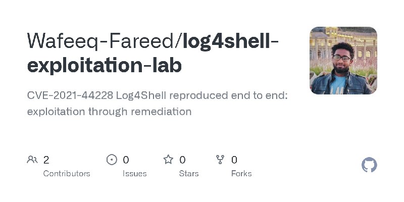 GitHub - Wafeeq-Fareed/log4shell-exploitation-lab: CVE-2021-44228 Log4Shell reproduced end to end: exploitation through remediation