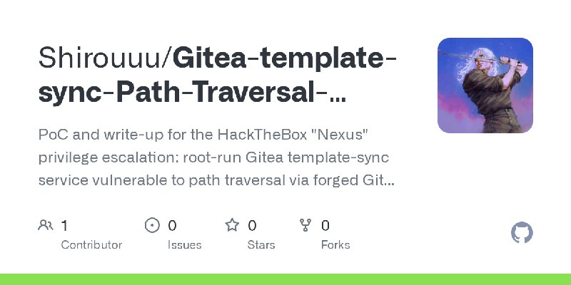 GitHub - Shirouuu/Gitea-template-sync-Path-Traversal-Privilege-Escalation-CVE-2026-38526-: PoC and write-up for the HackTheBox…