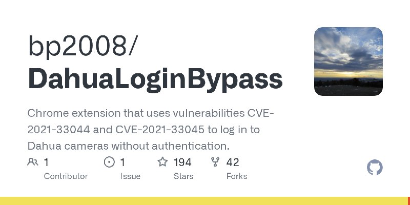 GitHub - bp2008/DahuaLoginBypass: Chrome extension that uses vulnerabilities CVE-2021-33044 and CVE-2021-33045 to log in to Dahua…
