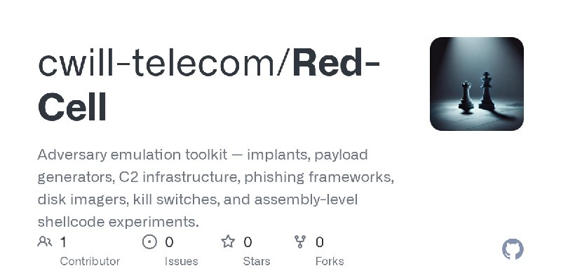 GitHub - cwill-telecom/Red-Cell: Adversary emulation toolkit — implants, payload generators, C2 infrastructure, phishing frameworks…