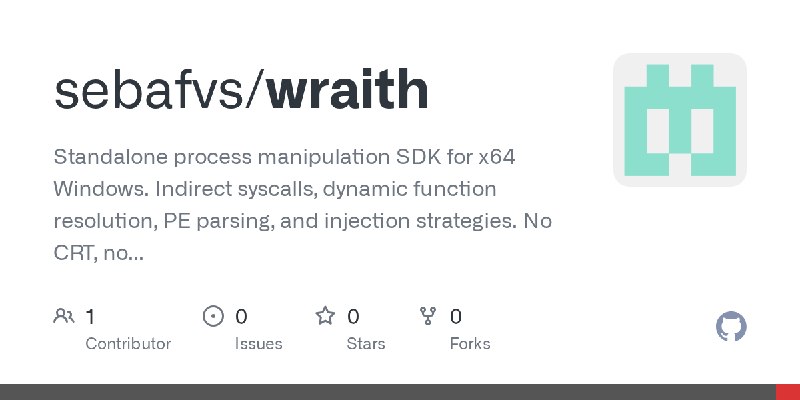 GitHub - sebafvs/wraith: Standalone process manipulation SDK for x64 Windows. Indirect syscalls, dynamic function resolution, PE…