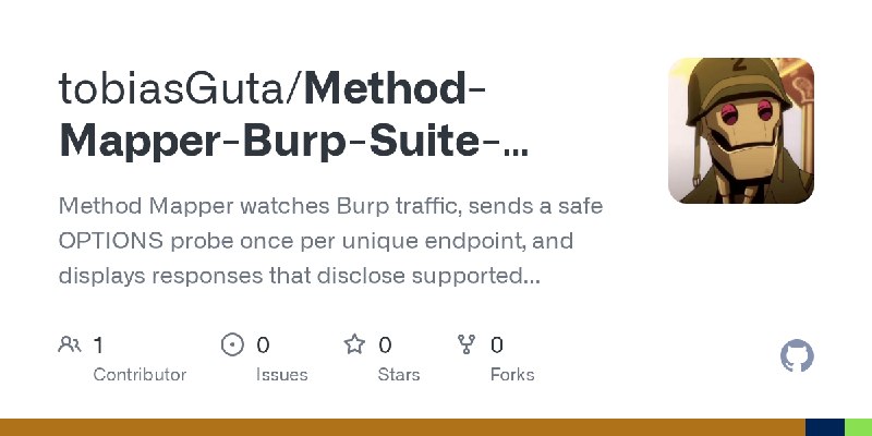 GitHub - tobiasGuta/Method-Mapper-Burp-Suite-Montoya-Extension: Method Mapper watches Burp traffic, sends a safe OPTIONS probe…
