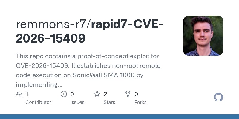 GitHub - remmons-r7/rapid7-CVE-2026-15409: This repo contains a proof-of-concept exploit for CVE-2026-15409. It establishes non…