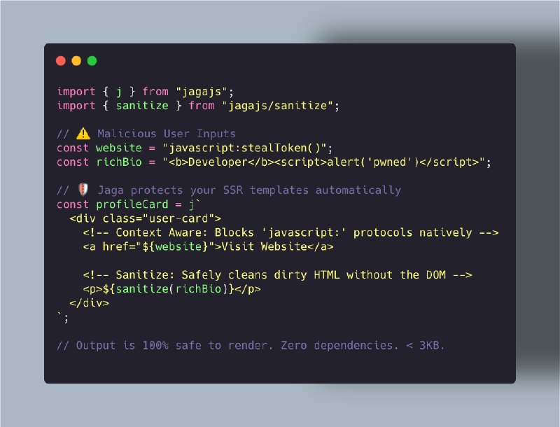 GitHub - dgknbtl/jaga: Jaga is an ultra-lightweight, zero-dependency security layer for HTML templates, providing context-aware…