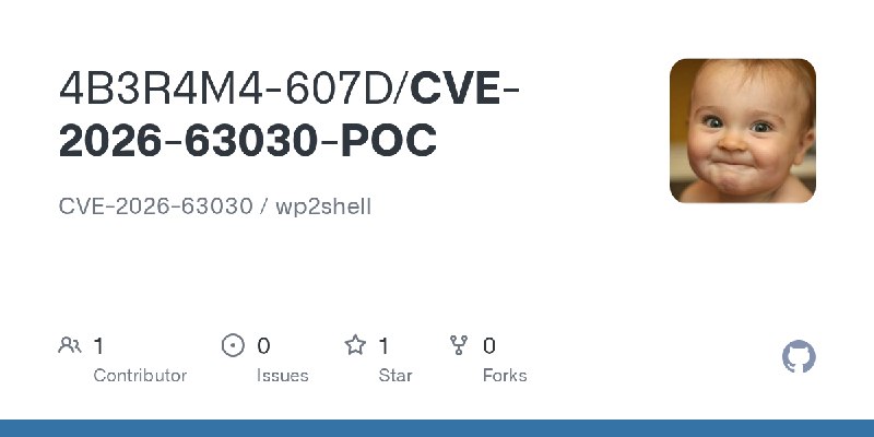 GitHub - 4B3R4M4-607D/CVE-2026-63030-POC: CVE-2026-63030 / wp2shell
