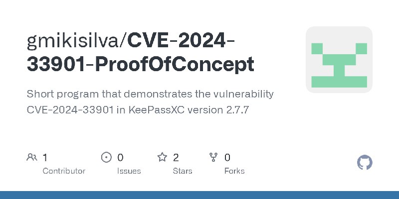 GitHub - gmikisilva/CVE-2024-33901-ProofOfConcept: Short program that demonstrates the vulnerability CVE-2024-33901 in KeePassXC…