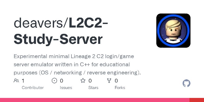 GitHub - deavers/L2C2-Study-Server: Experimental minimal Lineage 2 C2 login/game server emulator written in C++ for educational…