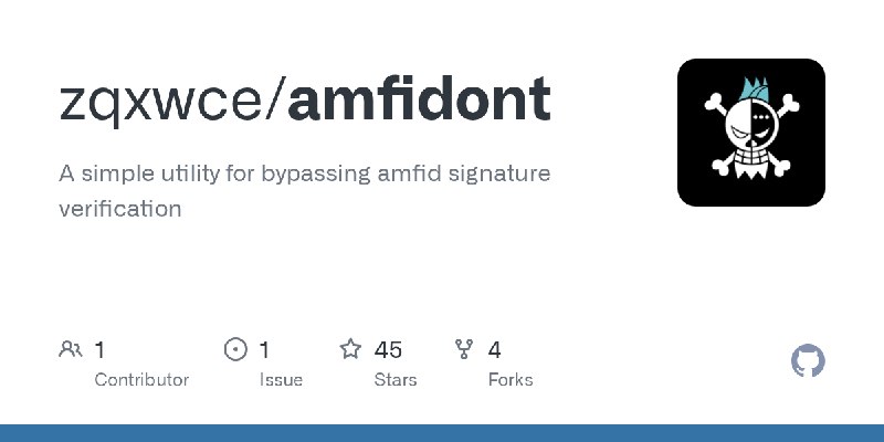 GitHub - zqxwce/amfidont: A simple utility for bypassing amfid signature verification
