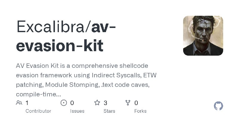 GitHub - Excalibra/av-evasion-kit: AV Evasion Kit is a comprehensive shellcode evasion framework using Indirect Syscalls, ETW patching…