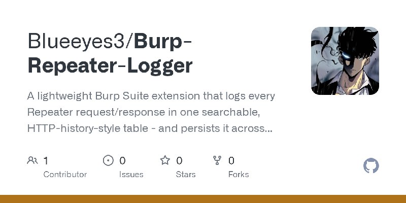 GitHub - Blueeyes3/Burp-Repeater-Logger: A lightweight Burp Suite extension that logs every Repeater request/response in one searchable…