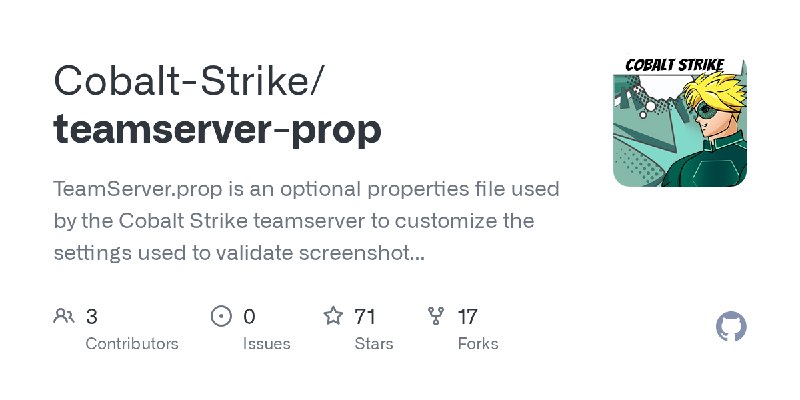 GitHub - Cobalt-Strike/teamserver-prop: TeamServer.prop is an optional properties file used by the Cobalt Strike teamserver to…
