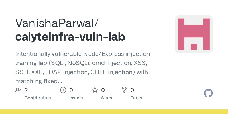 GitHub - VanishaParwal/calyteinfra-vuln-lab: Intentionally vulnerable Node/Express injection training lab (SQLi, NoSQLi, cmd injection…