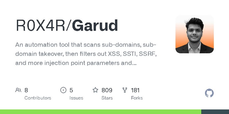 GitHub - R0X4R/Garud: An automation tool that scans sub-domains, sub-domain takeover, then filters out XSS, SSTI, SSRF, and more…