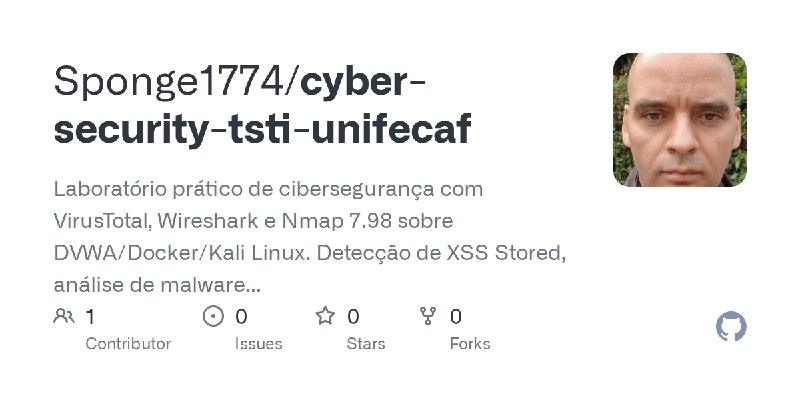 GitHub - Sponge1774/cyber-security-tsti-unifecaf: Laboratório prático de cibersegurança com VirusTotal, Wireshark e Nmap 7.98 sobre…