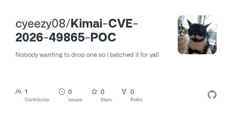 GitHub - cyeezy08/Kimai-CVE-2026-49865-POC: Nobody wanting to drop one so i batched it for yall