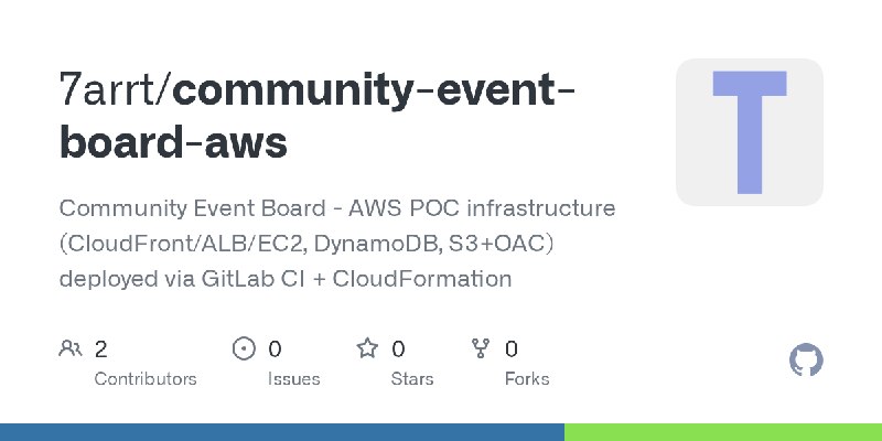 GitHub - 7arrt/community-event-board-aws: Community Event Board - AWS POC infrastructure (CloudFront/ALB/EC2, DynamoDB, S3+OAC)…