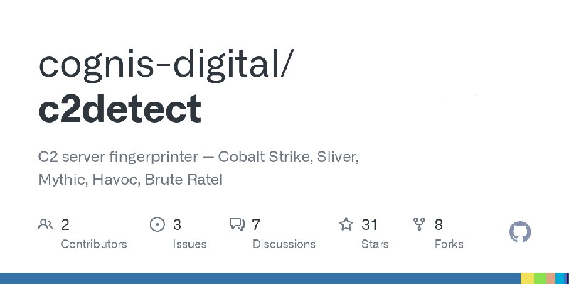 GitHub - cognis-digital/c2detect: C2 server fingerprinter — Cobalt Strike, Sliver, Mythic, Havoc, Brute Ratel