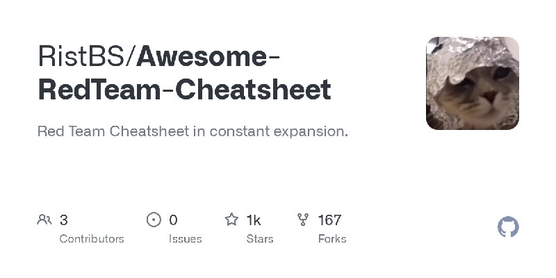 GitHub - RistBS/Awesome-RedTeam-Cheatsheet: Red Team Cheatsheet in constant expansion.