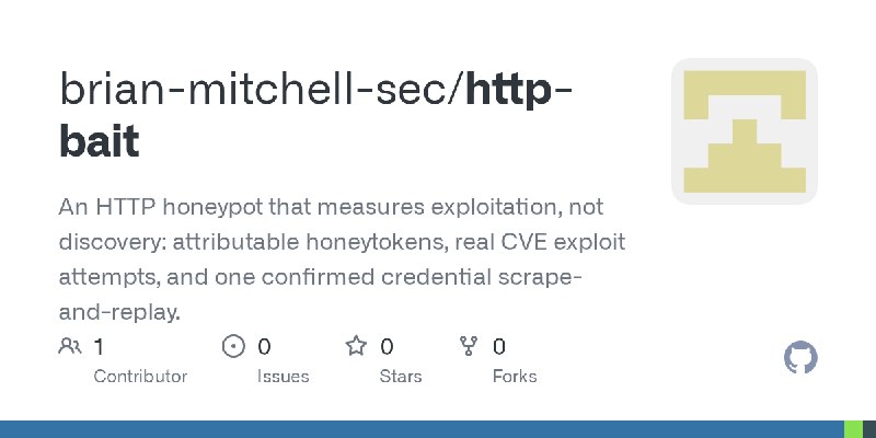 GitHub - brian-mitchell-sec/http-bait: An HTTP honeypot that measures exploitation, not discovery: attributable honeytokens, real…